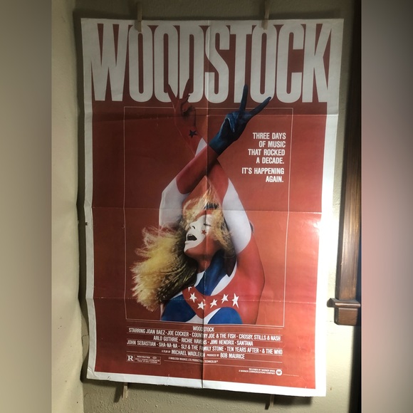 Vintage 1970 Red Woodstock Original One Sheet Movie Documentary Poster 41x27